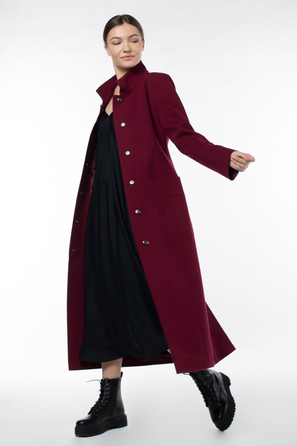 01-08652 Пальто женское демисезонное (пояс) Пальтовая ткань бордовый