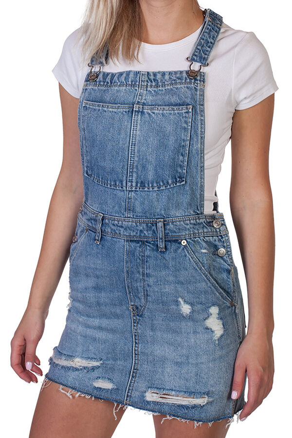 Джинсовая юбка-сарафан – романтичная модель мини с потертостями №209