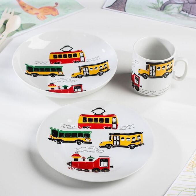 Набор посуды «Транспорт», 3 предмета: кружка, тарелка, тарелка глубокая