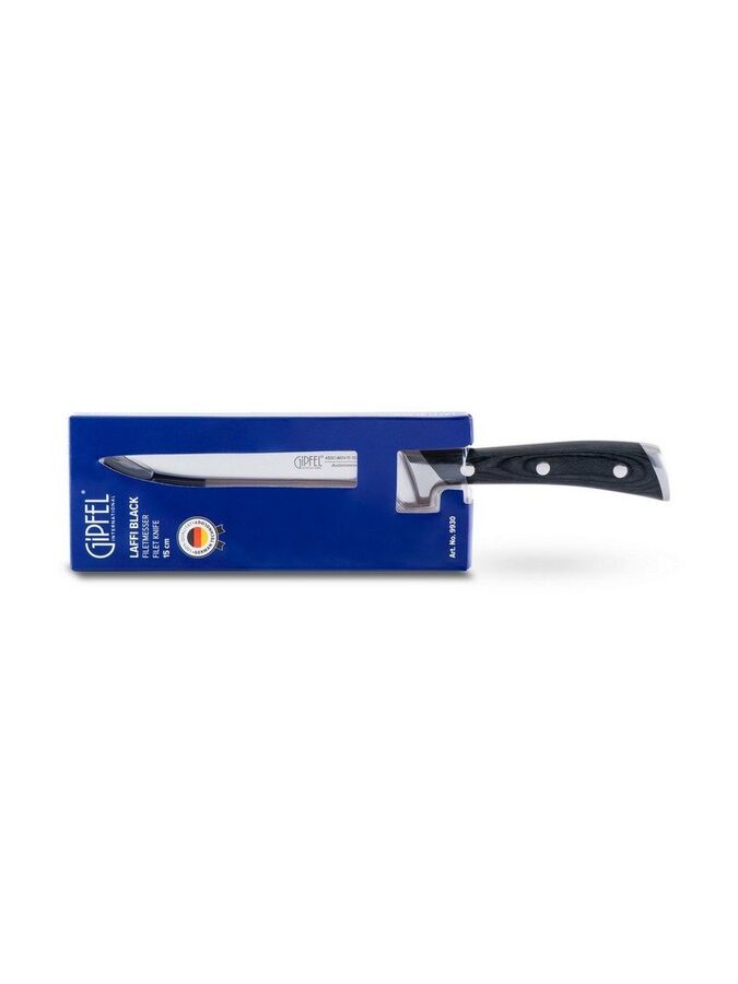 9930 GIPFEL Нож филейный LAFFI BLACK 15см. Материал лезвия: сталь X50CrMoV15, полирование зеркальное. Материал ручки: сталь, древеснослоистый пластик. Толщина: 2,5мм