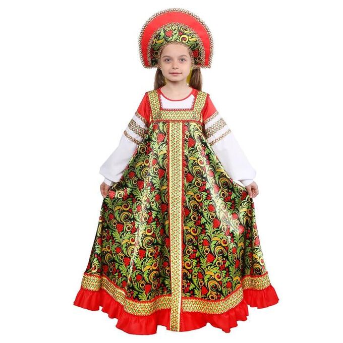 Русский народный костюм «Рябинушка», платье длинное, кокошник, бомбоны на шнурке, р. 40, рост 152 см