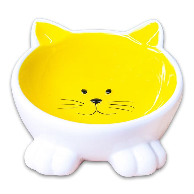 KeramikArt КерамикАрт миска керамическая для кошек Мордочка кошки на ножках 100 мл, желтая