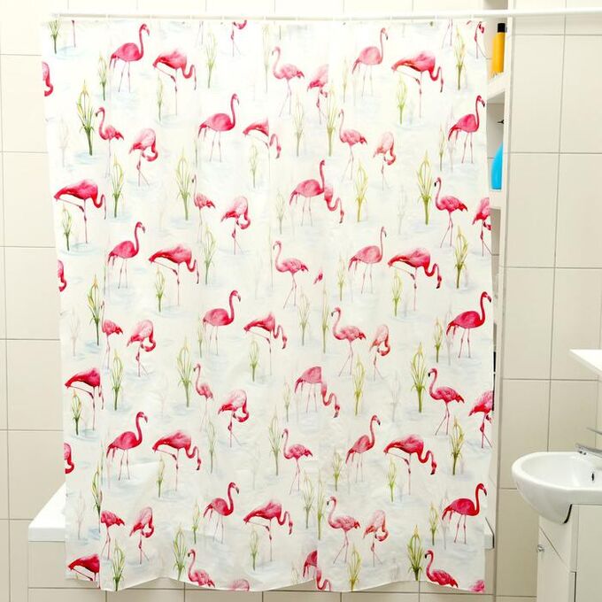Штора для ванной комнаты Доляна «Фламинго», 180x180 см, EVA