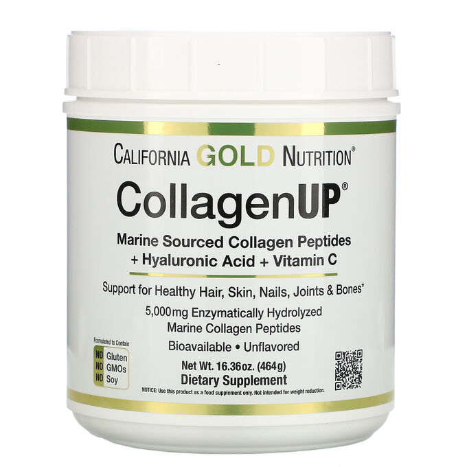 California Gold Nutrition, CollagenUP, морской гидролизованный коллаген, гиалуроновая кислота и витамин C, без вкусовых добавок, 464 г (16,36 унции)