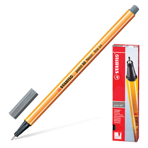 Ручка капиллярная (линер) STABILO &quot;Point 88&quot;, ТЕМНО-СЕРАЯ, корпус оранжевый, линия письма 0,4 мм, 88/96