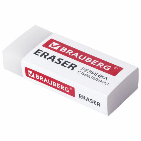 Ластик BRAUBERG &quot;EXTRA&quot;, 50х24х10 мм, белый, прямоугольный, экологичный ПВХ, картонный держатель, 228075