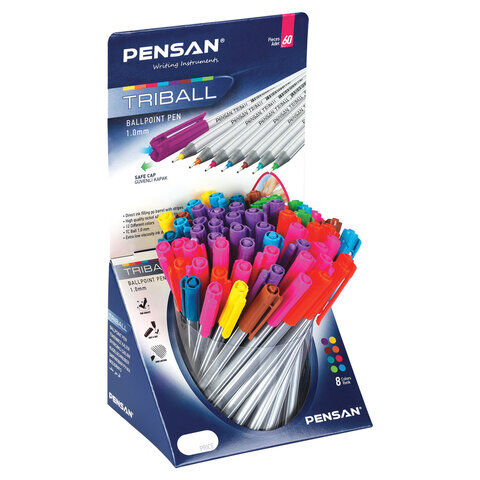 Ручка шариковая масляная PENSAN &quot;Triball Colored&quot;, яркие цвета АССОРТИ, ДИСПЛЕЙ, 1003/S60R-8