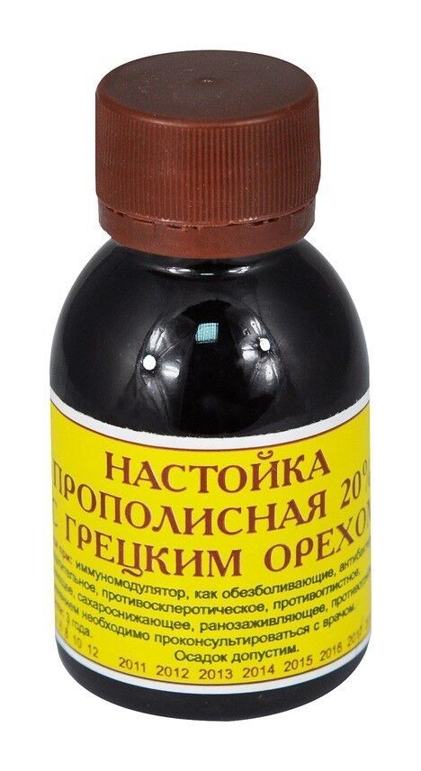 Мёд и конфитюр России Настойка прополисная 20% с грецким орехом 70 мл.