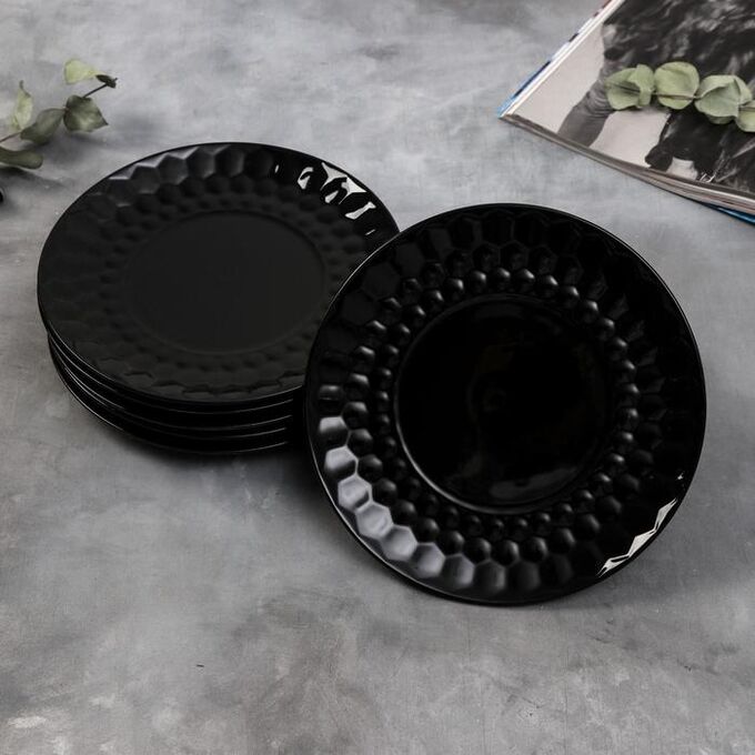 Дорого внимание Набор тарелок полигонал «Чёрные», 20 см, 6 шт