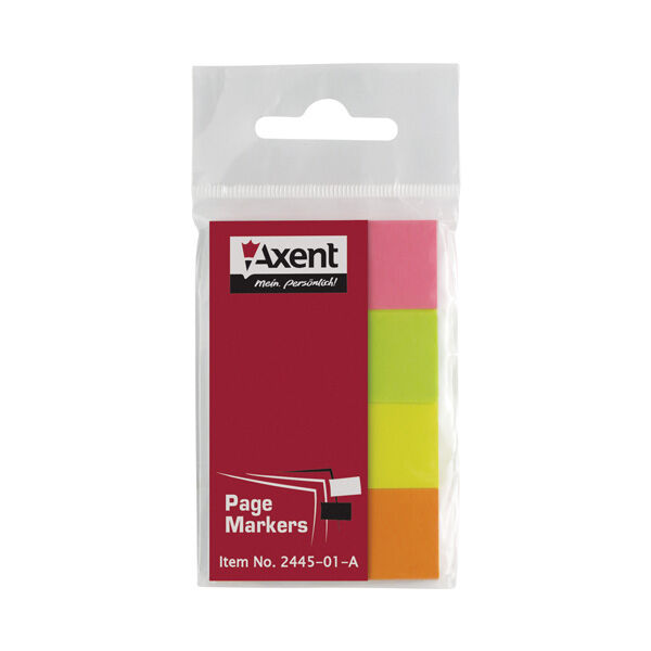 Закладки бумажные Axent 2445-01-A, 4х20х50 мм, 160 штук, неоновые цвета
