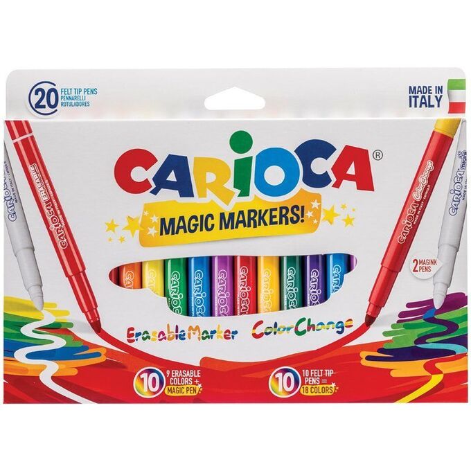 Фломастеры меняющие цвет/стираемые Carioca &quot;Magic Markers&quot;, 18цв+2, 20 шт., картон, европодвес