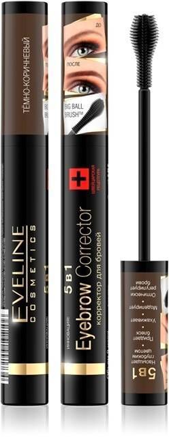 EVELINE EYEBROW CORRECTOR - КОРРЕКТОР ДЛЯ БРОВЕЙ 5в1 - ТЕМНО-КОРИЧНЕВЫЙ   9мл без упаковки