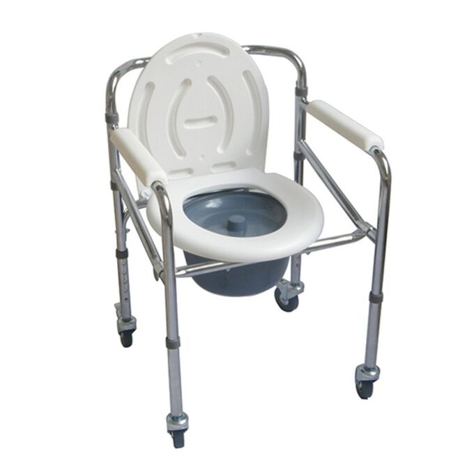 Кресло-туалет с санитарным приспособлением на колесах, складное.