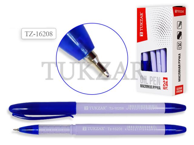 Tukzar Ручка масляная, 0,5 mm, цвет чернил синий, ЛИЛОВЫЙ корпус, в стакане. Производство - Россия.