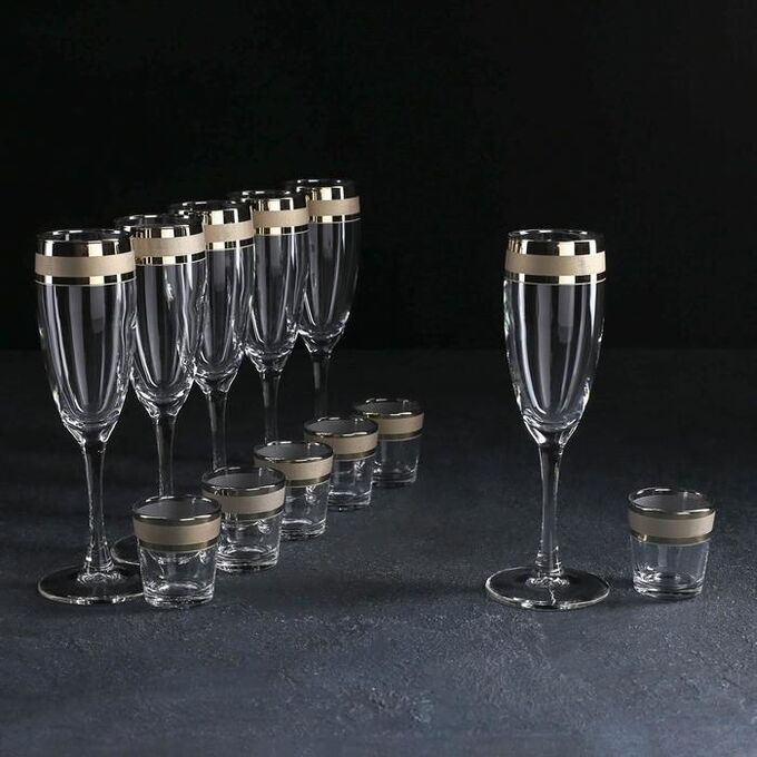 Набор питьевой Ring, 12 предметов: бокалы для шампанского 170 мл 6 шт, стопки 50 мл 6 шт