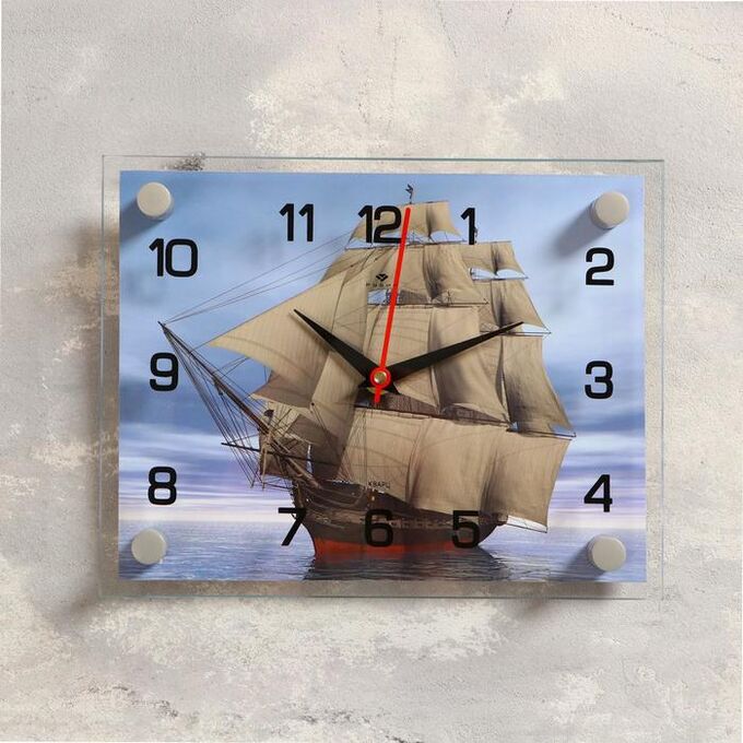 Часы настенные, серия: Море, &quot;Корабль&quot; стекло 20х26  см, в ассортименте