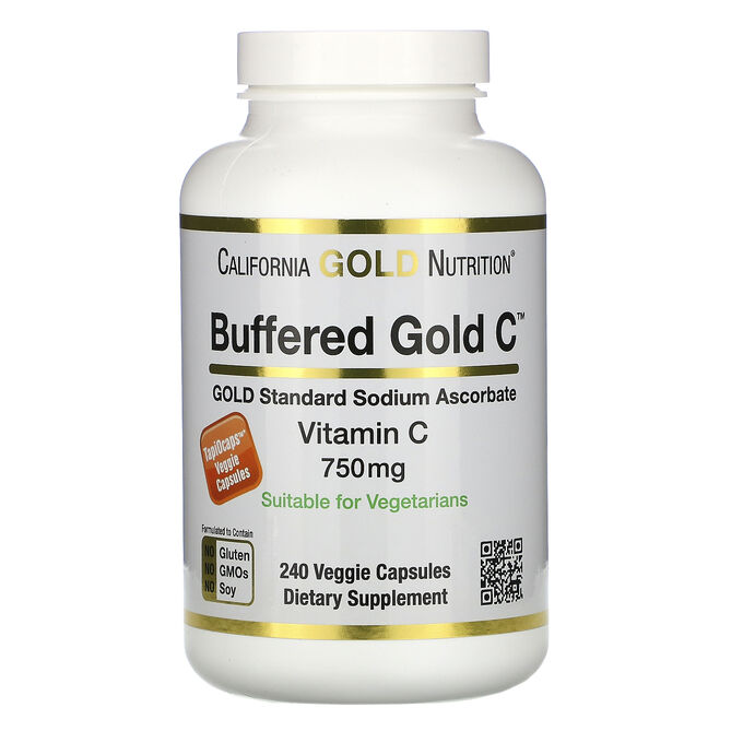 California Gold Nutrition, Буферизованный витамин C в капсулах, 750 мг, 240 растительных капсул