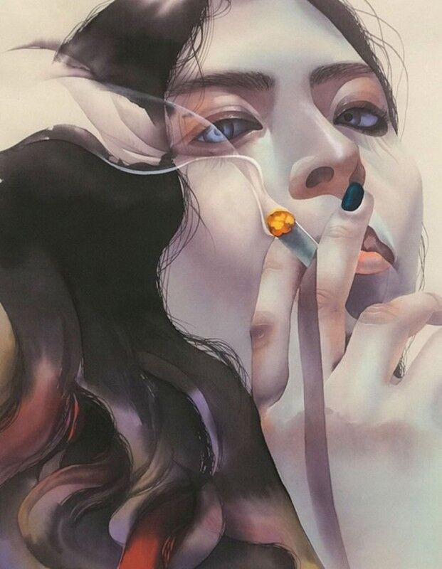 &quot;Девушка с сигаретой&quot; живопись на холсте 40х50см