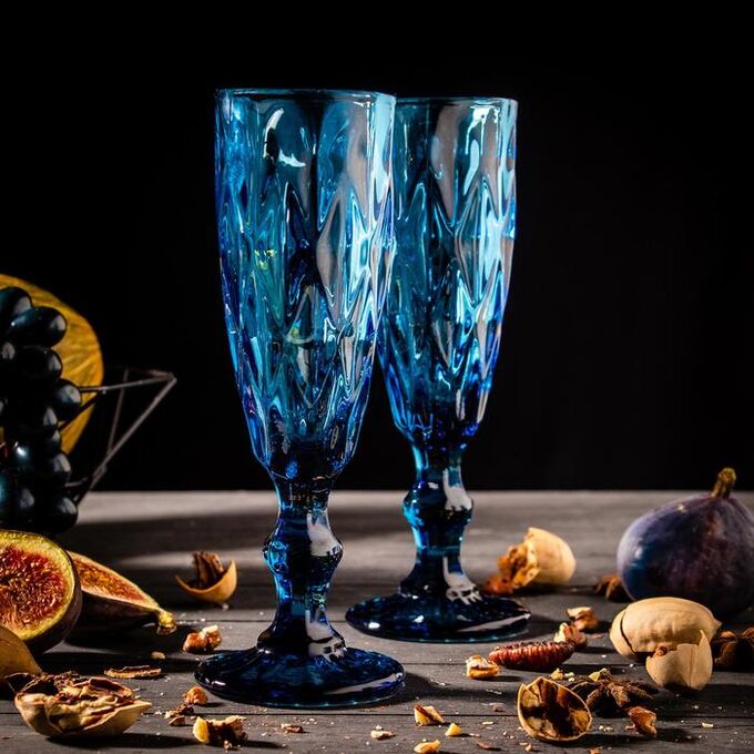 Набор бокалов для шампанского Magistro «Круиз», 160 мл, 7x20 см, 2 шт, цвет синий