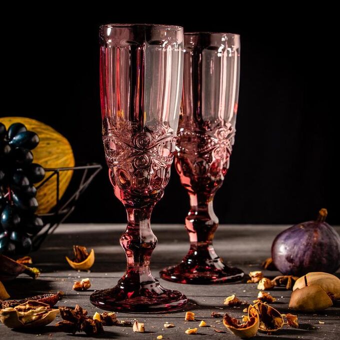 Набор бокалов для шампанского Magistro «Ла-Манш», 160 мл, 7x20 см, 2 шт, цвет розовый