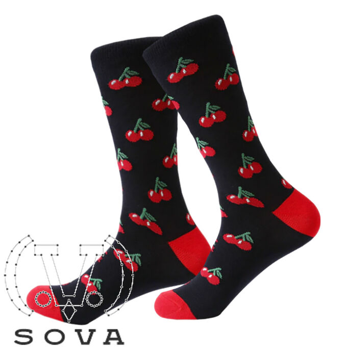 09158 Дизайнерские носки серии Весело и вкусно &quot;Вишня на черенках&quot;, р-р 39-46 (красные мысок и пятка)