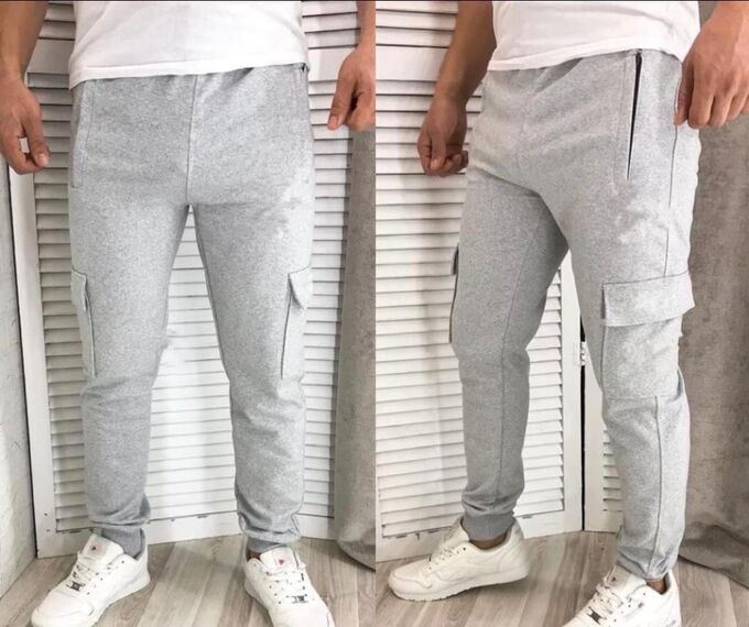 Мужские спортивные штаны 3503 &quot;Однотонные Карман&quot; Светло-Серые