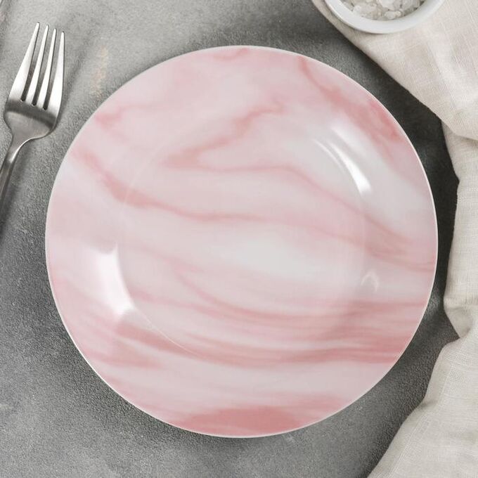 Тарелка десертная  «Мрамор», d=19 см, цвет розовый