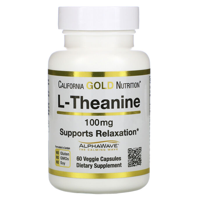 California Gold Nutrition, L-теанин, AlphaWave, поддержка расслабления, успокоение, 100 мг, 60 растительных капсул