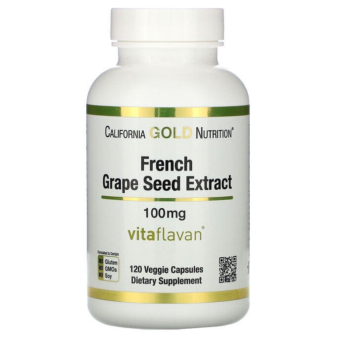 California Gold Nutrition, VitaFlavan, экстракт косточек французского винограда, полифенольный антиоксидант, 100 мг, 120 растительных капсул