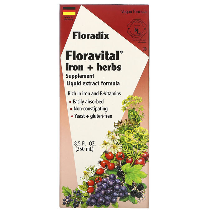 Flora, Salus, Floradix, Floravital, добавка с железом и травами, формула с жидким экстрактом, 250 мл (8,5 жидкой унции)