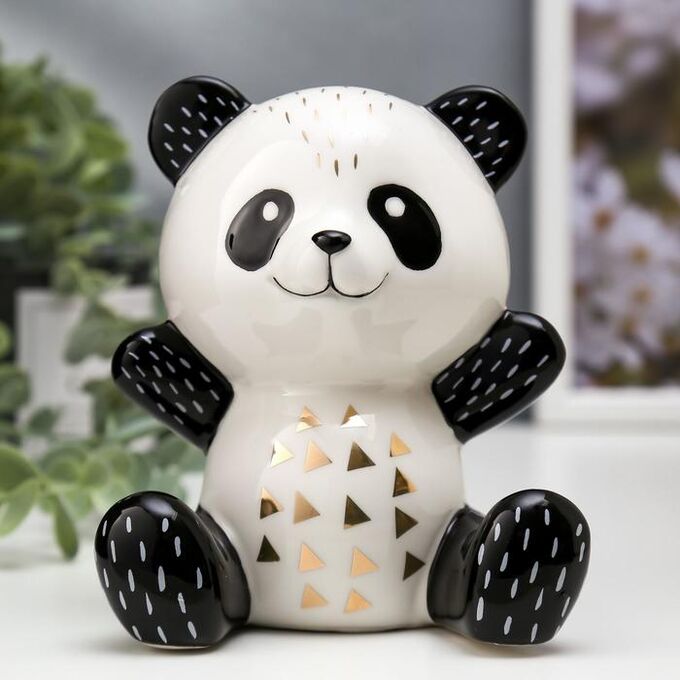 Сувенир керамика &quot;Весёлая панда&quot; бело-чёрный с золотом 13х9,6х11 см