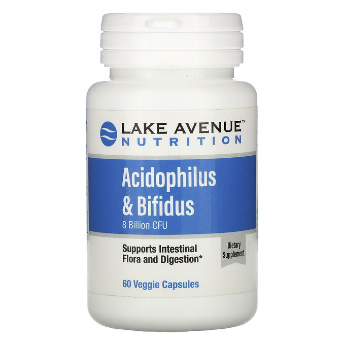 Lake Avenue Nutrition, Смесь пробиотиков Acidophilus и Bifidus, 8 млрд КОЕ, 60 растительных капсул