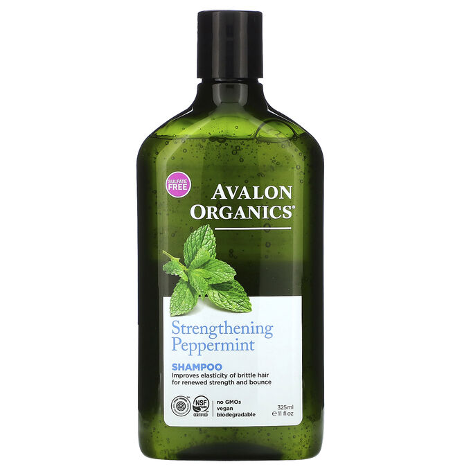 Avalon Organics, Шампунь, укрепляющая мята, 11 жидкая унция (325 мл)