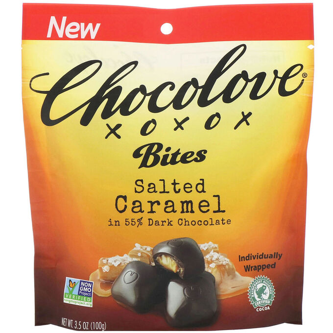 Chocolove, Bites, Salted Caramel in 55% Dark Chocolate, 3.5 oz (100 g)