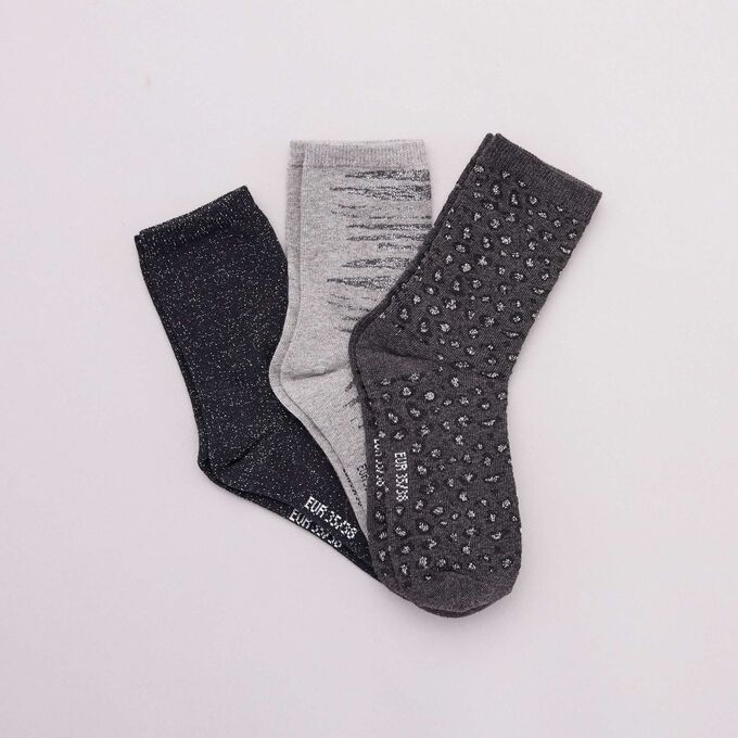 Комплект из 3 пар носков с узорами - серый