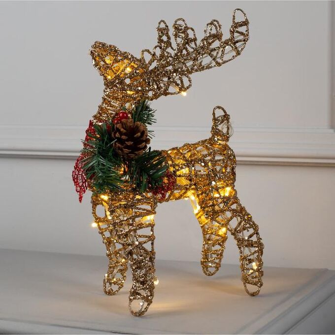 Luazon Lighting Светодиодная фигура «Олень золотистый» 25x30x10 см, металл, батарейки ААх3 (не в комплекте), свечение тёплое белое