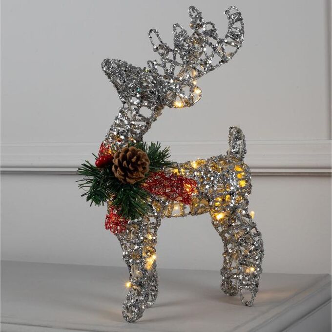 Luazon Lighting Светодиодная фигура «Олень серебристый» 25x30x10 см, металл, батарейки ААх3 (не в комплекте), свечение тёплое белое