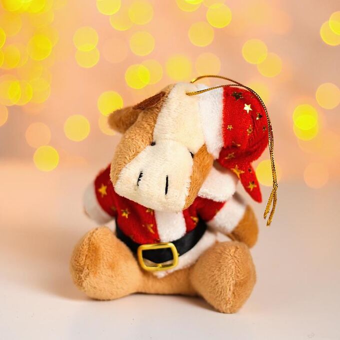 Мягкая игрушка «Бычок», в костюме Деда Мороза, на подвесе, цвета МИКС
