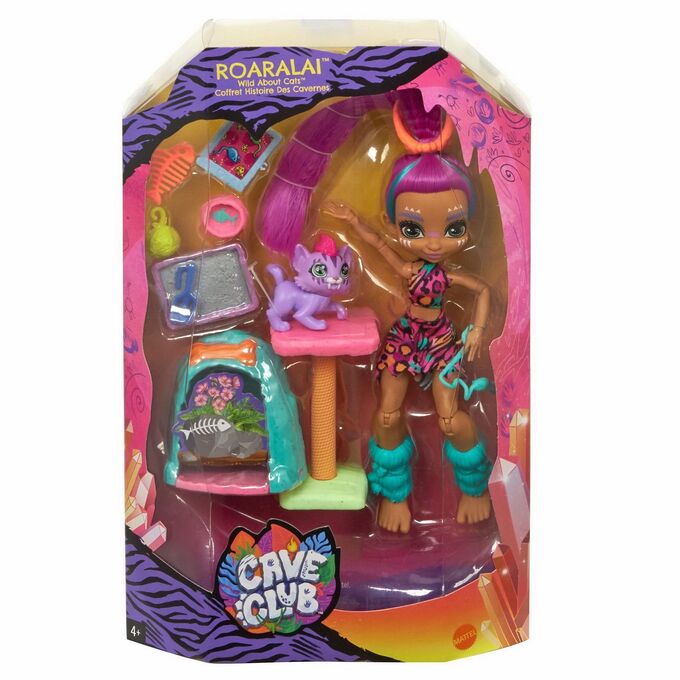 Игровой набор Mattel Cave Club с куклой Роралай и саблезубым котенком36