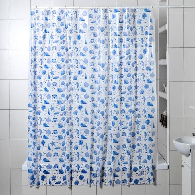 СИМА-ЛЕНД Штора для ванной комнаты «Ракушки», 180?180 см, полиэтилен, цвет белый