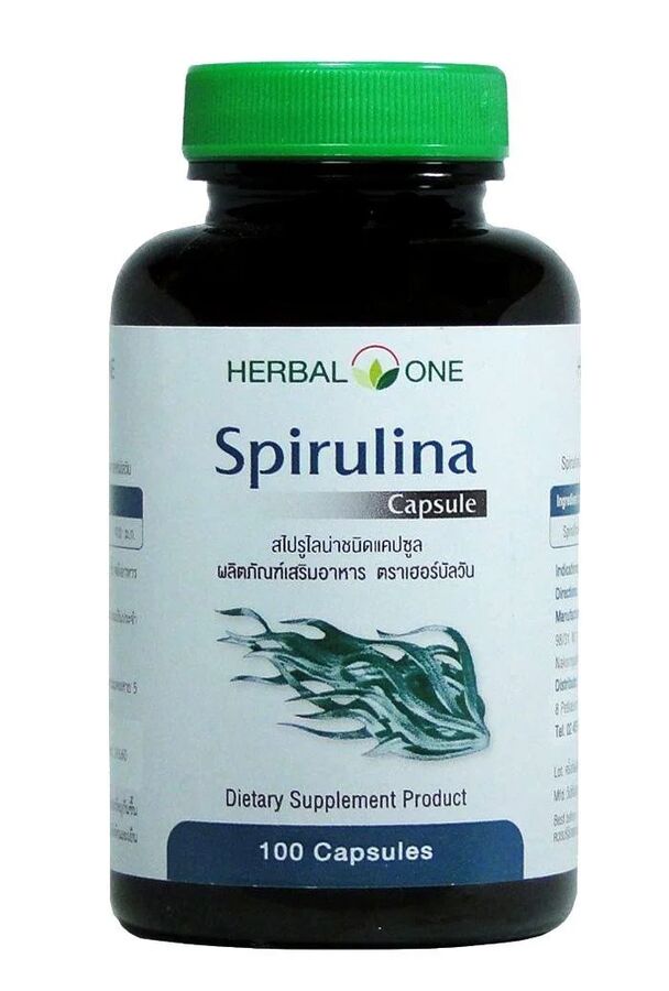 Капсулы Спирулина, комплекс витаминов, минералов и аминокислот, Herbal One Spirulina Capsule, 100 шт., Таиланд