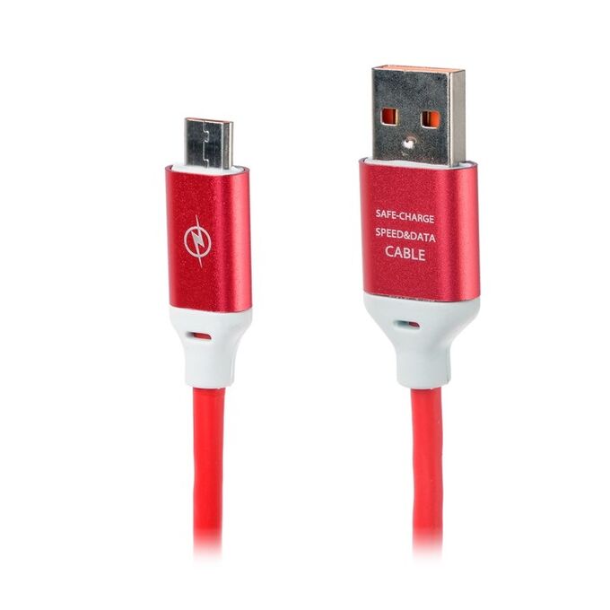 Кабель LuazON, micro USB - USB, 1 А, 1 м, силиконовый, штекер металл, красный