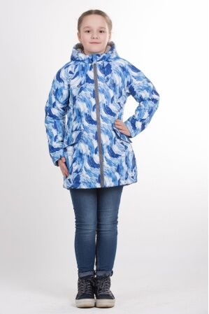 Детская удлиненная куртка с принтом для девочки весна/осень КМ-003 (голубой)
