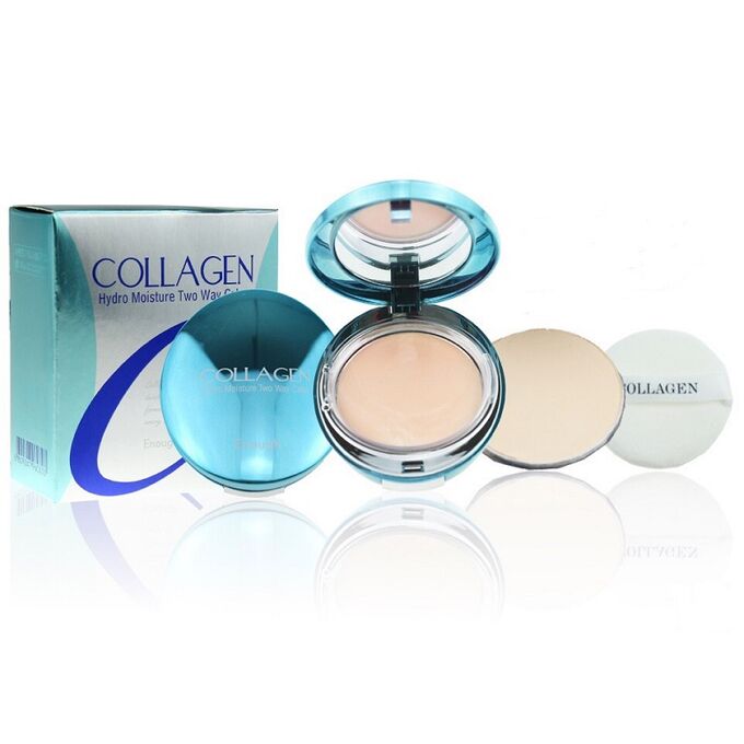 Пудра для лица с запасным блоком т.21 натуральный беж Enough COLLAGEN Hydro Moisture Two Way Cake 13 гр. + 13 гр., шт