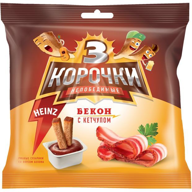 Яшкино Сухарики 3короч.ржан.60г+25мл/30 Бекон+кетчуп