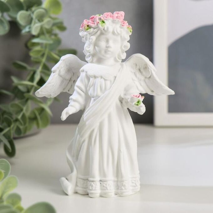 Сувенир полистоун &quot;Белоснежный ангел в кружевном наряде, с розой&quot; 12х10,5х4,3 см