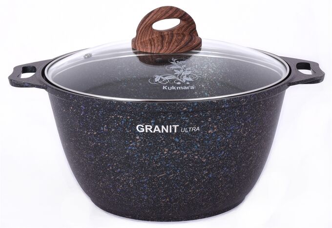 Кастрюля антипригарная литая 4,0л стеклянная крышка Granit ultra blue ТМ KUKMARA