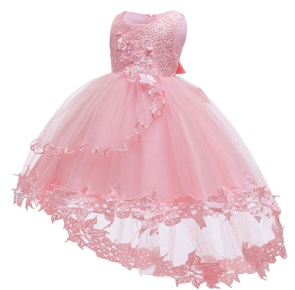 Детское платье, розовое, со шлейфом
