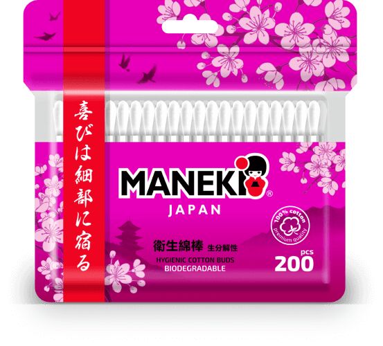Палочки ватные гигиен. &quot;Maneki&quot; SAKURA, с белым бум. стиком, в zip-пакете, 200 шт./упак