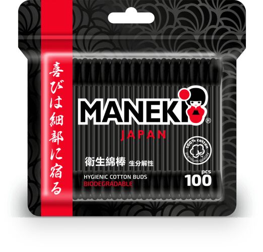 Палочки ватные гигиен. &quot;Maneki&quot; B&amp;W, с черн. бум. стиком и черн. аппл., в zip-пакете, 100 шт./упак